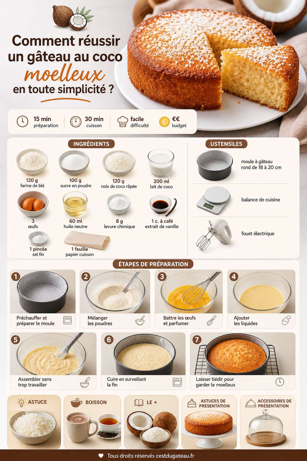 Fiche recette Comment réussir un gâteau au coco moelleux en toute simplicité ? Fiche recette Comment réussir un gâteau au coco moelleux en toute simplicité ?