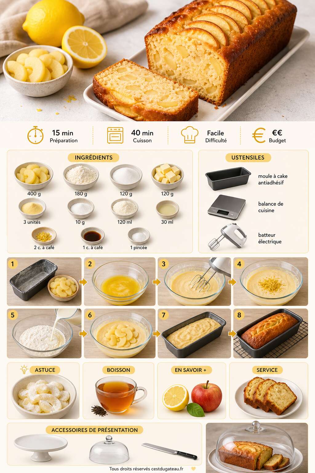 Fiche recette Cake aux pommes et citron : recette gourmande et facile