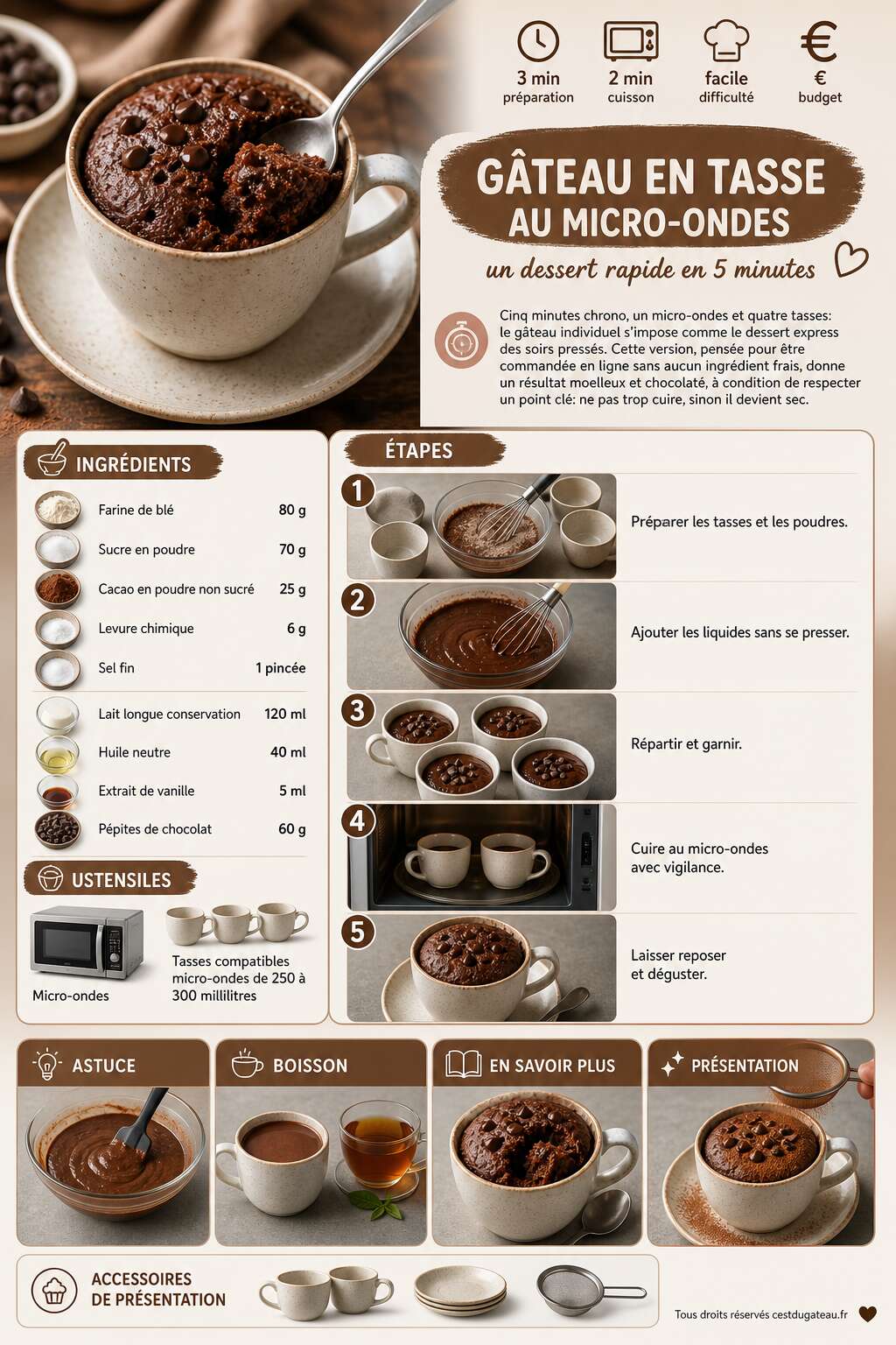 Fiche recette Recette de gâteau en tasse au micro-ondes : un dessert rapide en 5 minutes Fiche recette Recette de gâteau en tasse au micro-ondes : un dessert rapide en 5 minutes