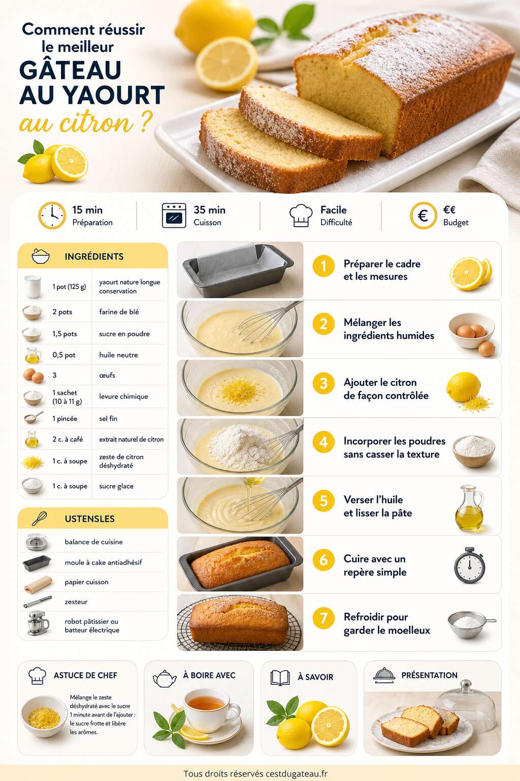 Fiche recette Comment réussir le meilleur gâteau au yaourt au citron ? Fiche recette Comment réussir le meilleur gâteau au yaourt au citron ?