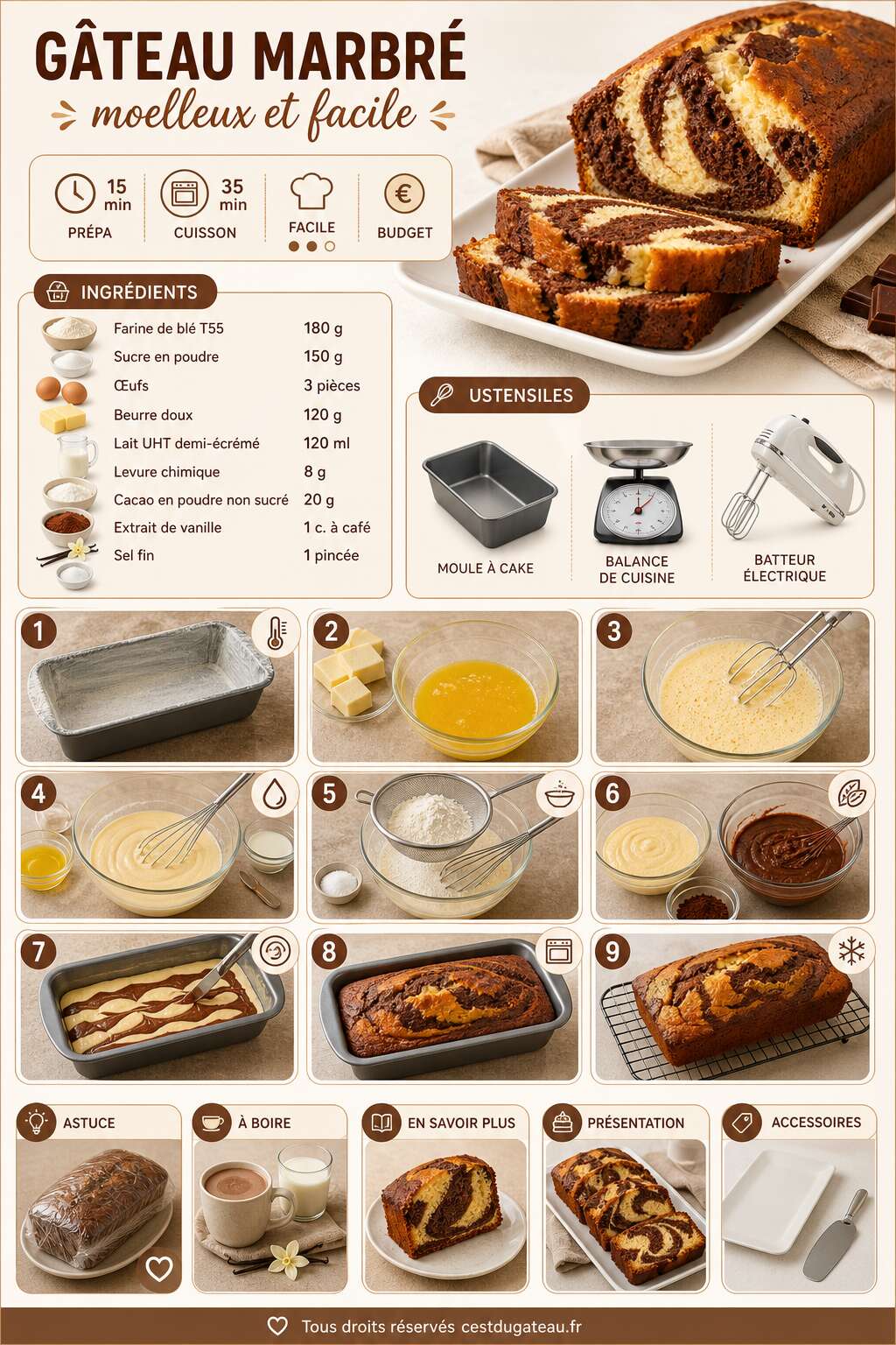 Fiche recette Recette gâteau marbré moelleux et facile Fiche recette Recette gâteau marbré moelleux et facile
