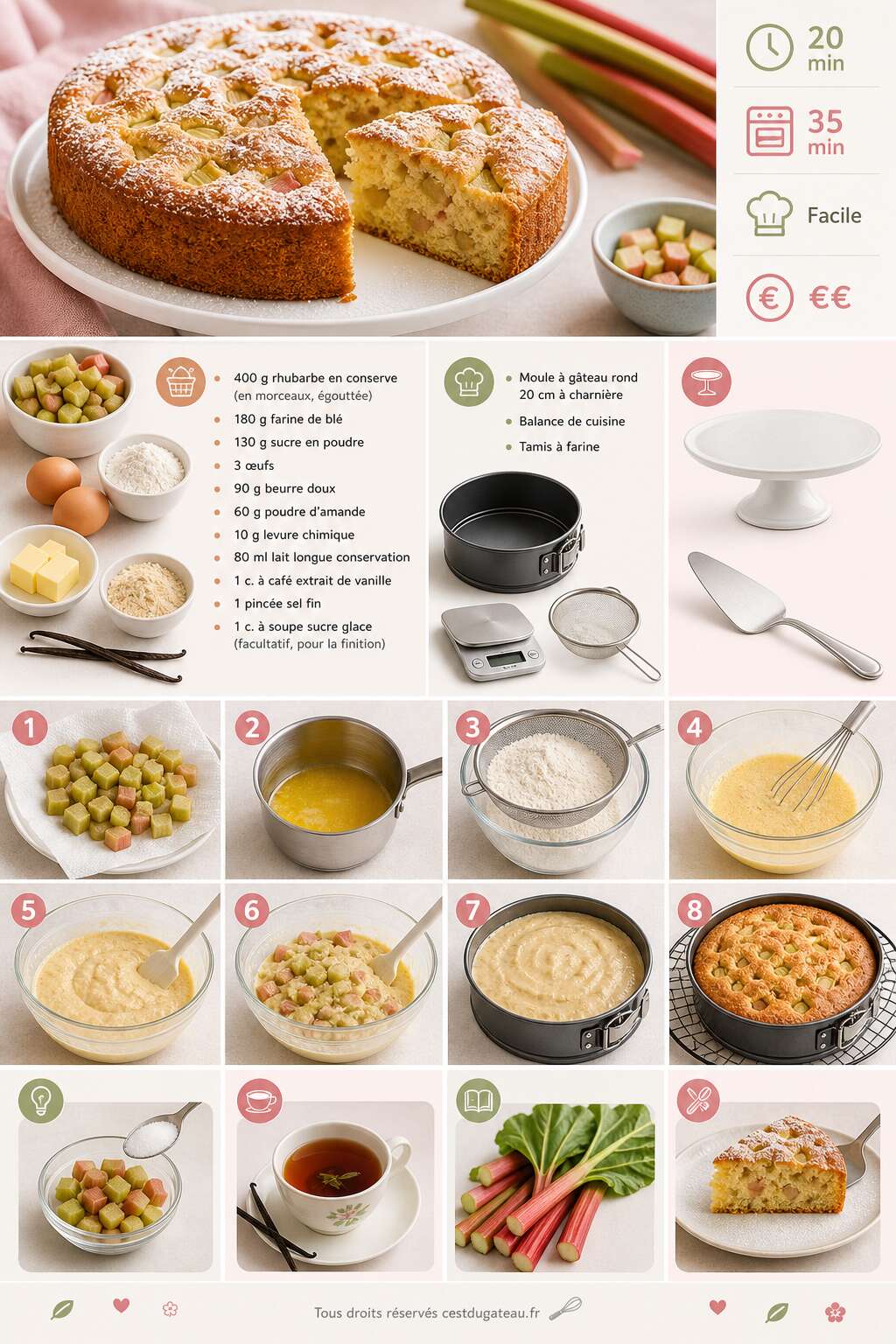Fiche recette Recette du moelleux à la rhubarbe Fiche recette Recette du moelleux à la rhubarbe