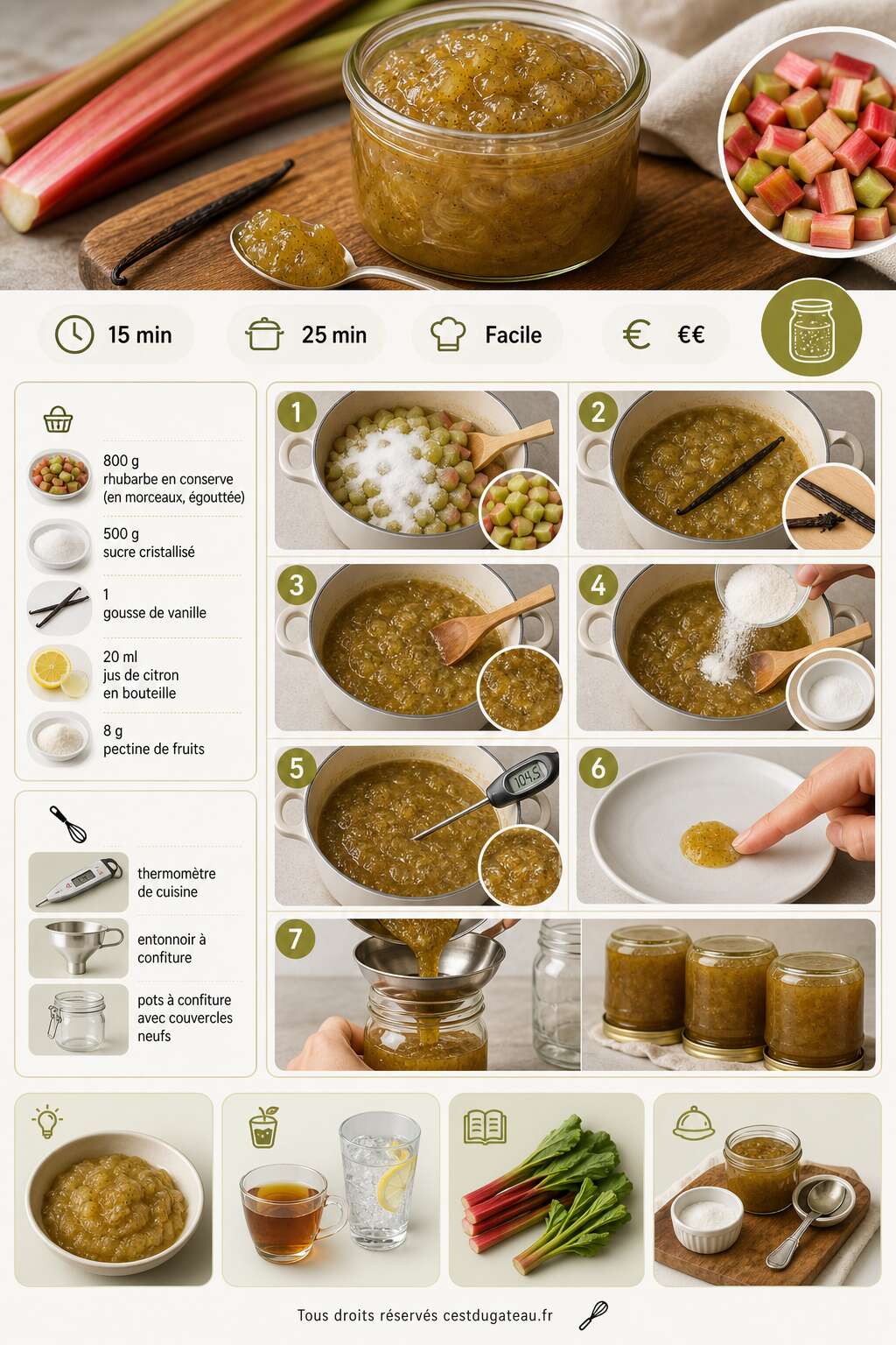Fiche recette Recette de confiture de rhubarbe à la vanille Fiche recette Recette de confiture de rhubarbe à la vanille