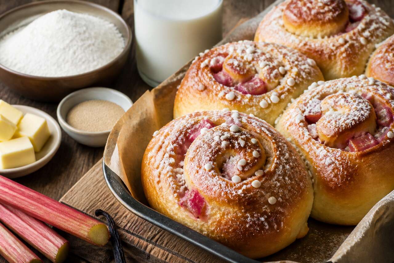 Recette de brioches à la vanille et à la rhubarbe
