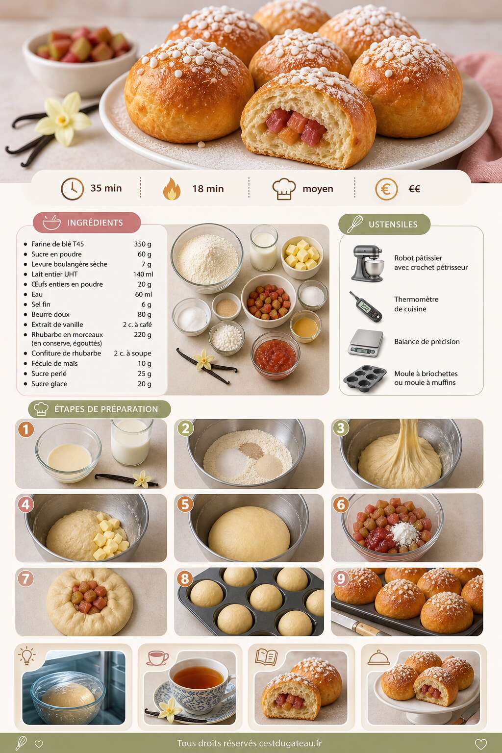 Fiche recette Recette de brioches à la vanille et à la rhubarbe Fiche recette Recette de brioches à la vanille et à la rhubarbe