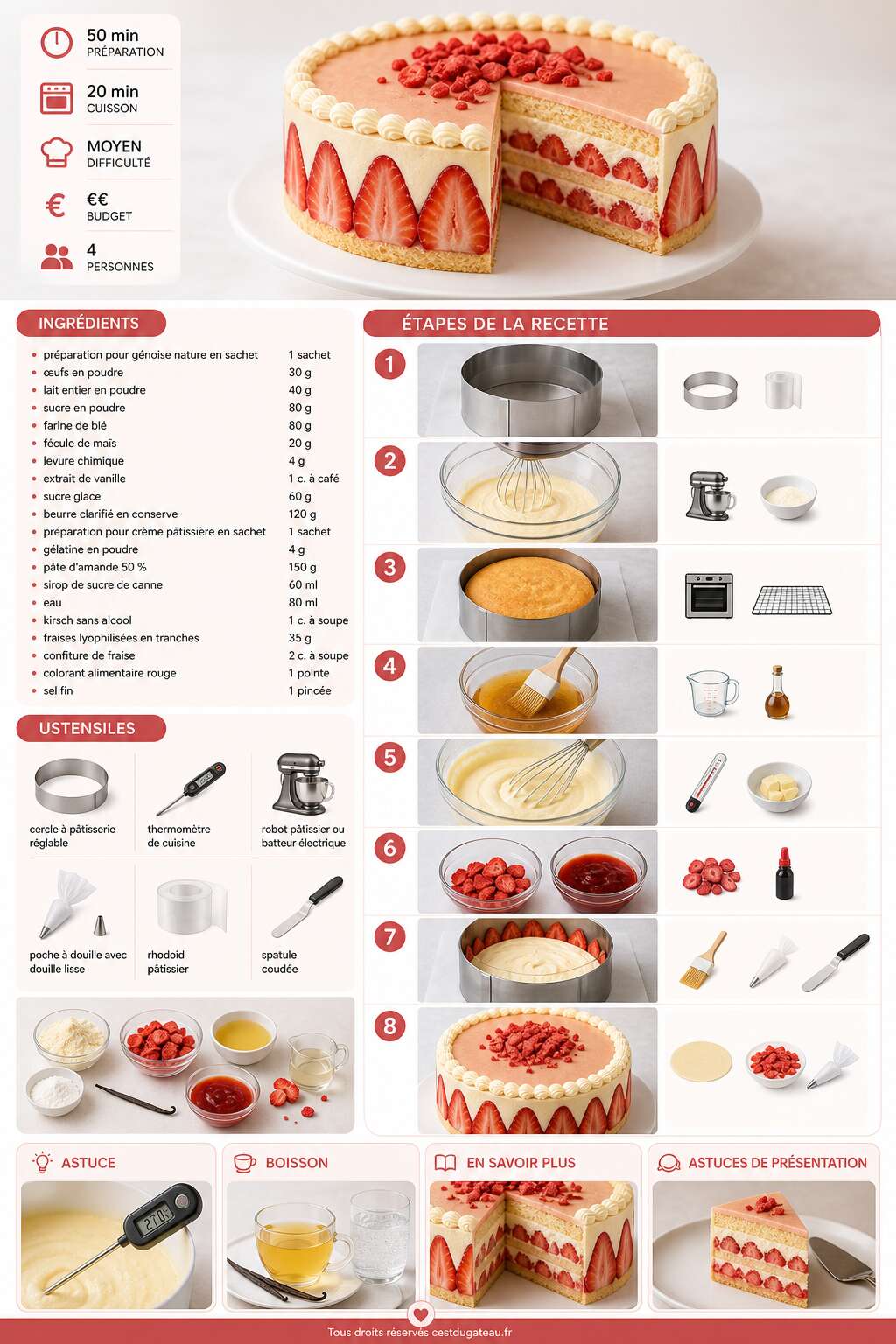 Fiche recette Recette du fraisier : le gâteau incontournable aux fraises fraîches Fiche recette Recette du fraisier : le gâteau incontournable aux fraises fraîches
