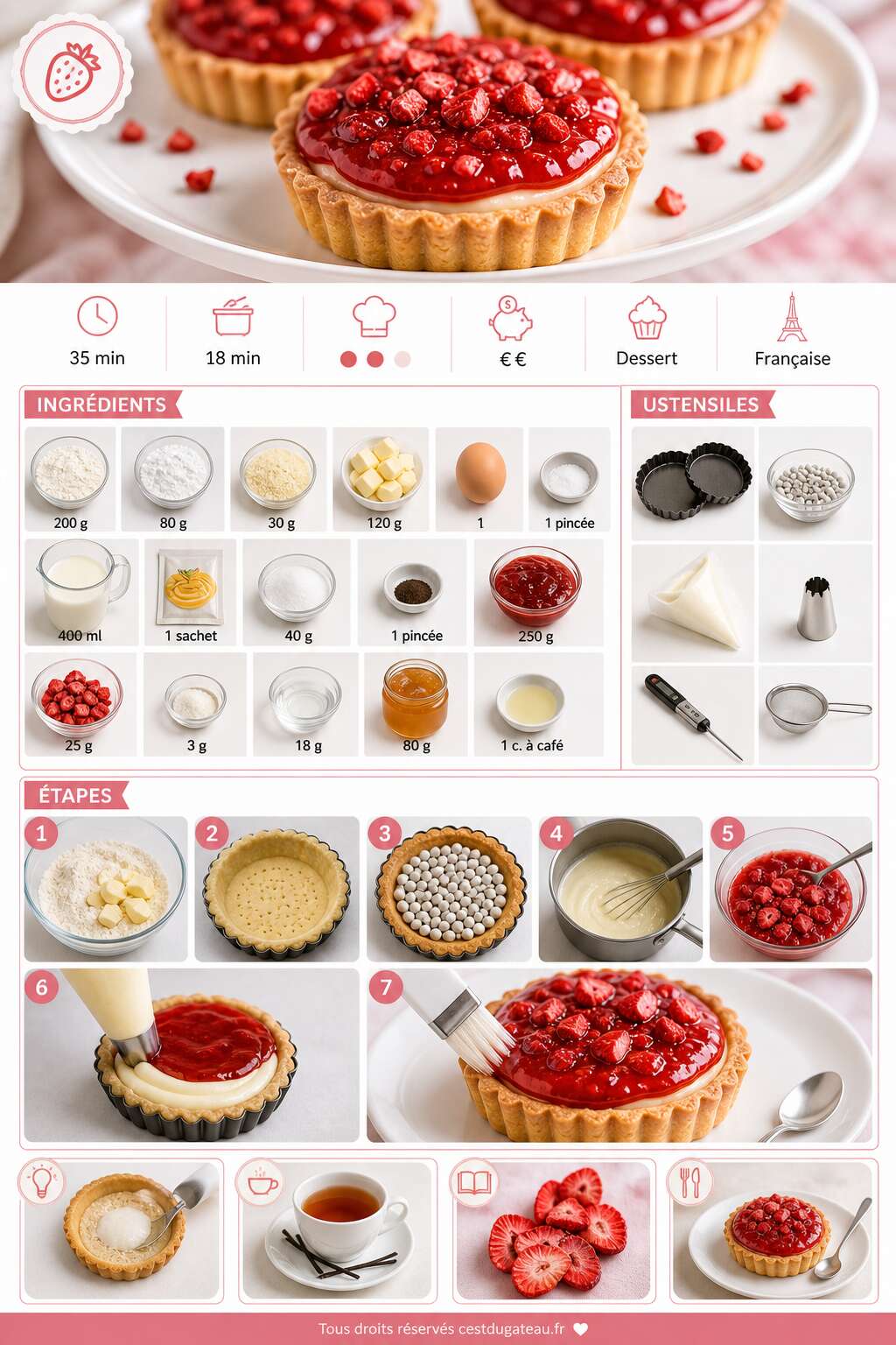 Fiche recette Recette de tartelettes aux fraises Fiche recette Recette de tartelettes aux fraises