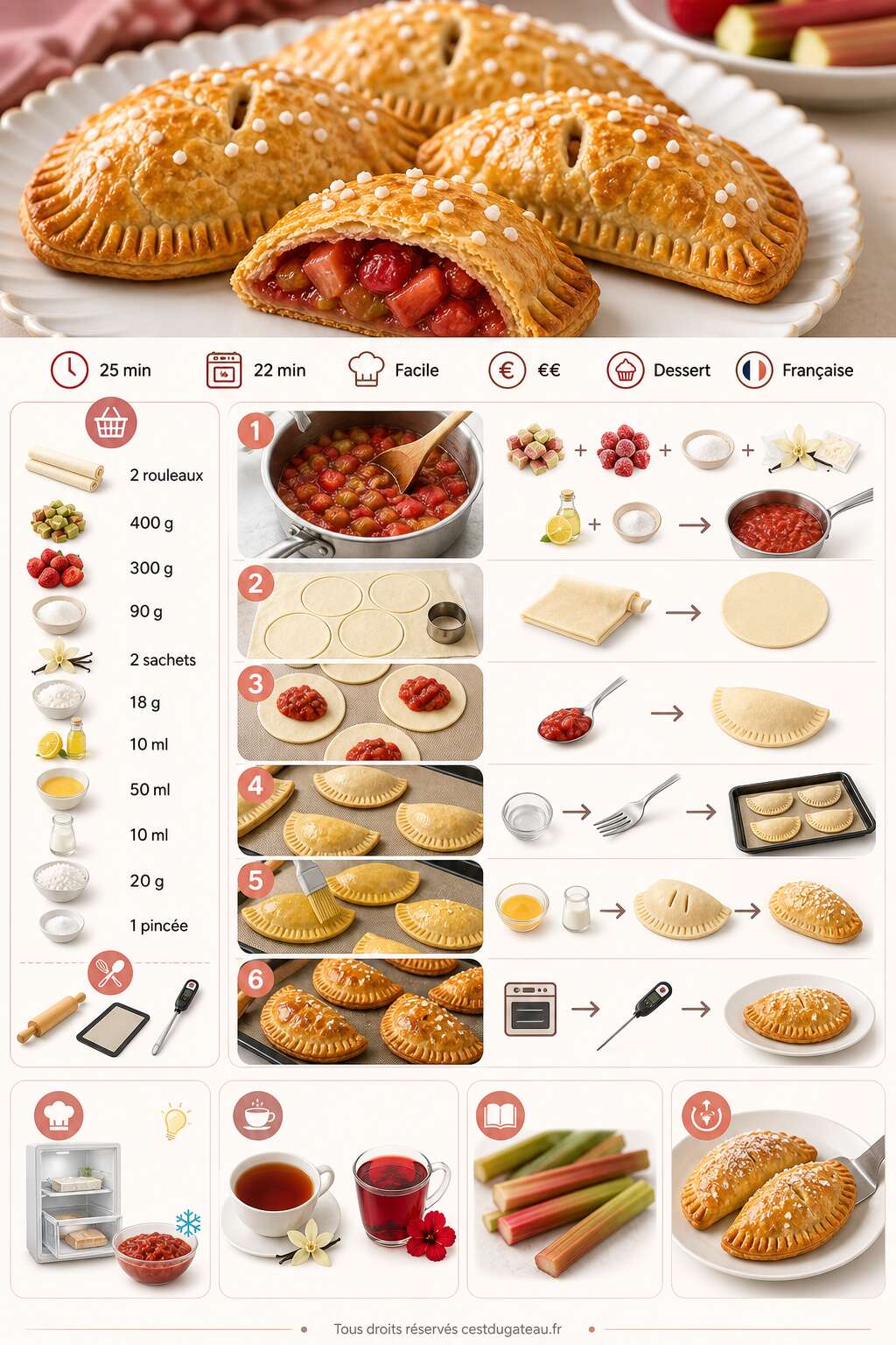 Fiche recette Recette de chaussons à la rhubarbe et aux fraises Fiche recette Recette de chaussons à la rhubarbe et aux fraises