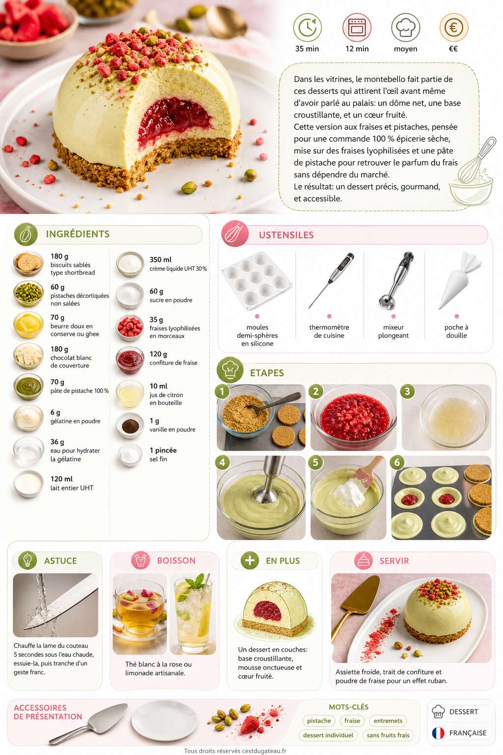 Fiche recette Recette du Montebello aux fraises et pistaches Fiche recette Recette du Montebello aux fraises et pistaches