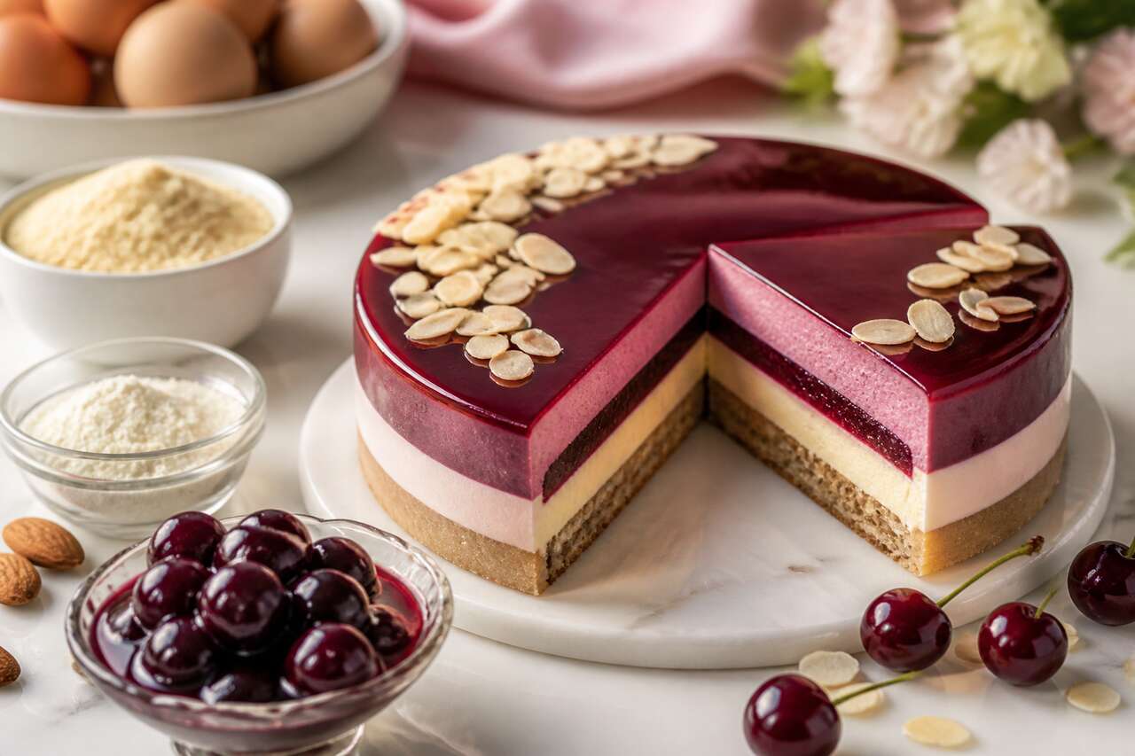 Recette d'entremets cerises et amandes