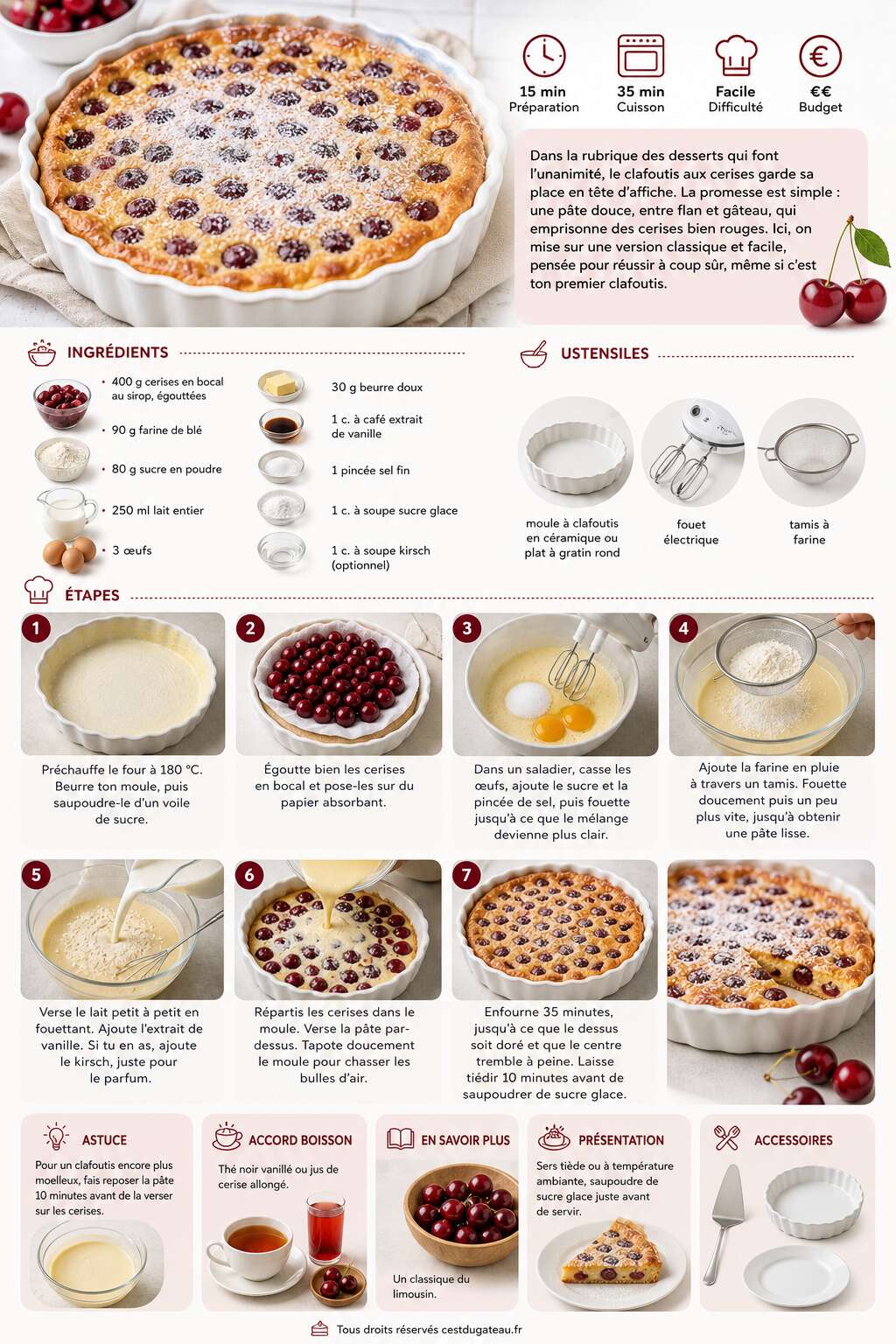 Fiche recette Clafoutis aux cerises : recette classique et facile Fiche recette Clafoutis aux cerises : recette classique et facile