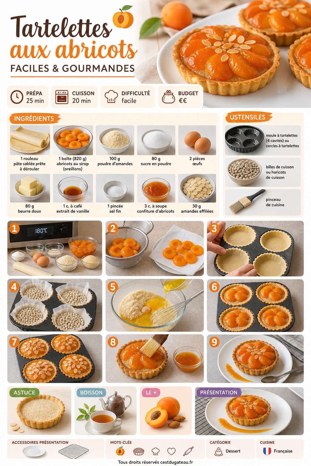 Fiche recette Recette de tartelettes aux abricots faciles et gourmandes Fiche recette Recette de tartelettes aux abricots faciles et gourmandes