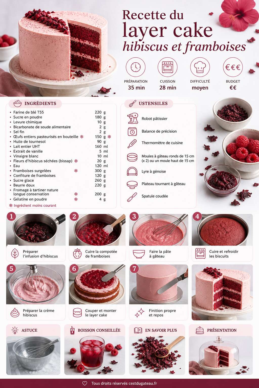 Fiche recette Recette du layer cake hibiscus et framboises