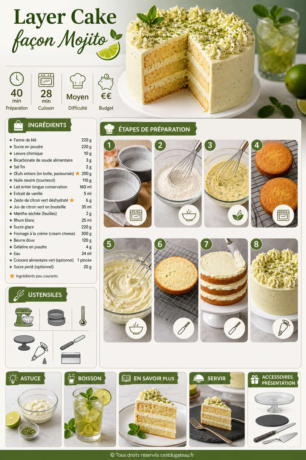 Fiche recette Recette du layer cake fa&ccedil;on mojito