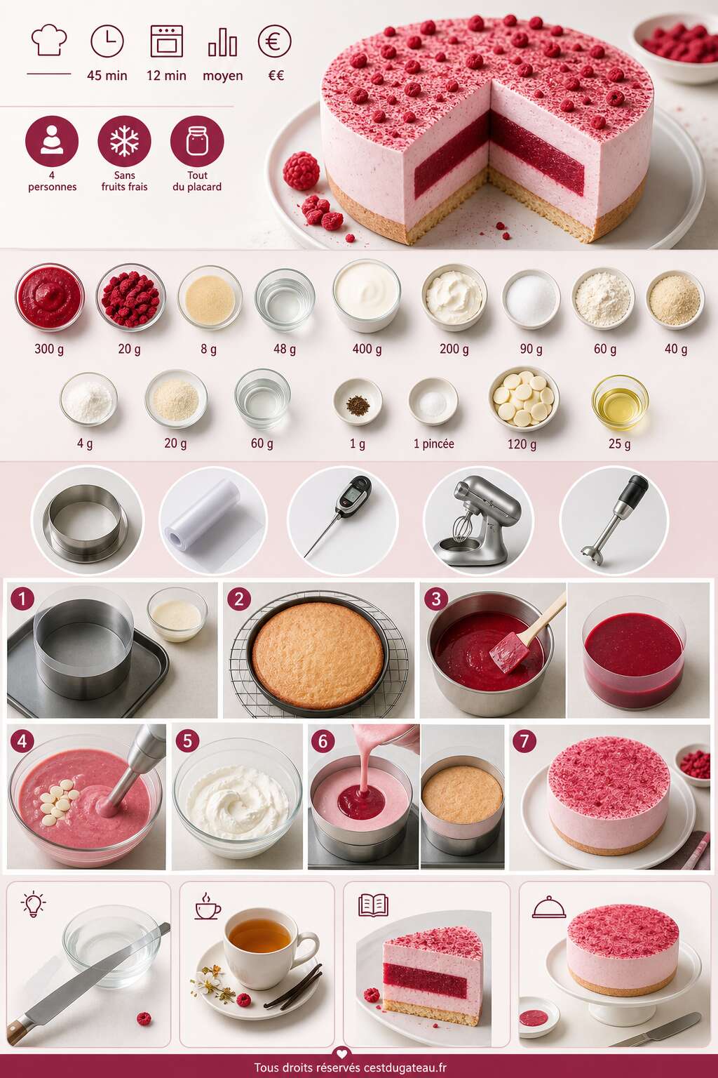 Fiche recette Recette d'entremets inspiration framboise