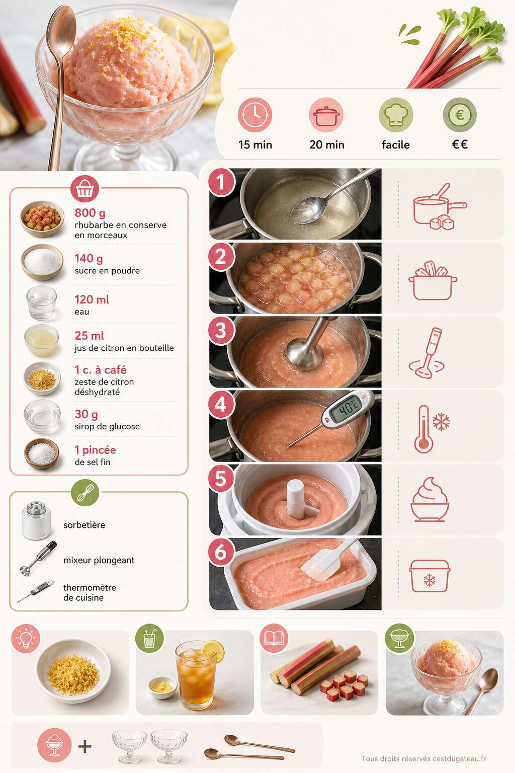 Fiche recette Recette facile de sorbet &agrave; la rhubarbe maison