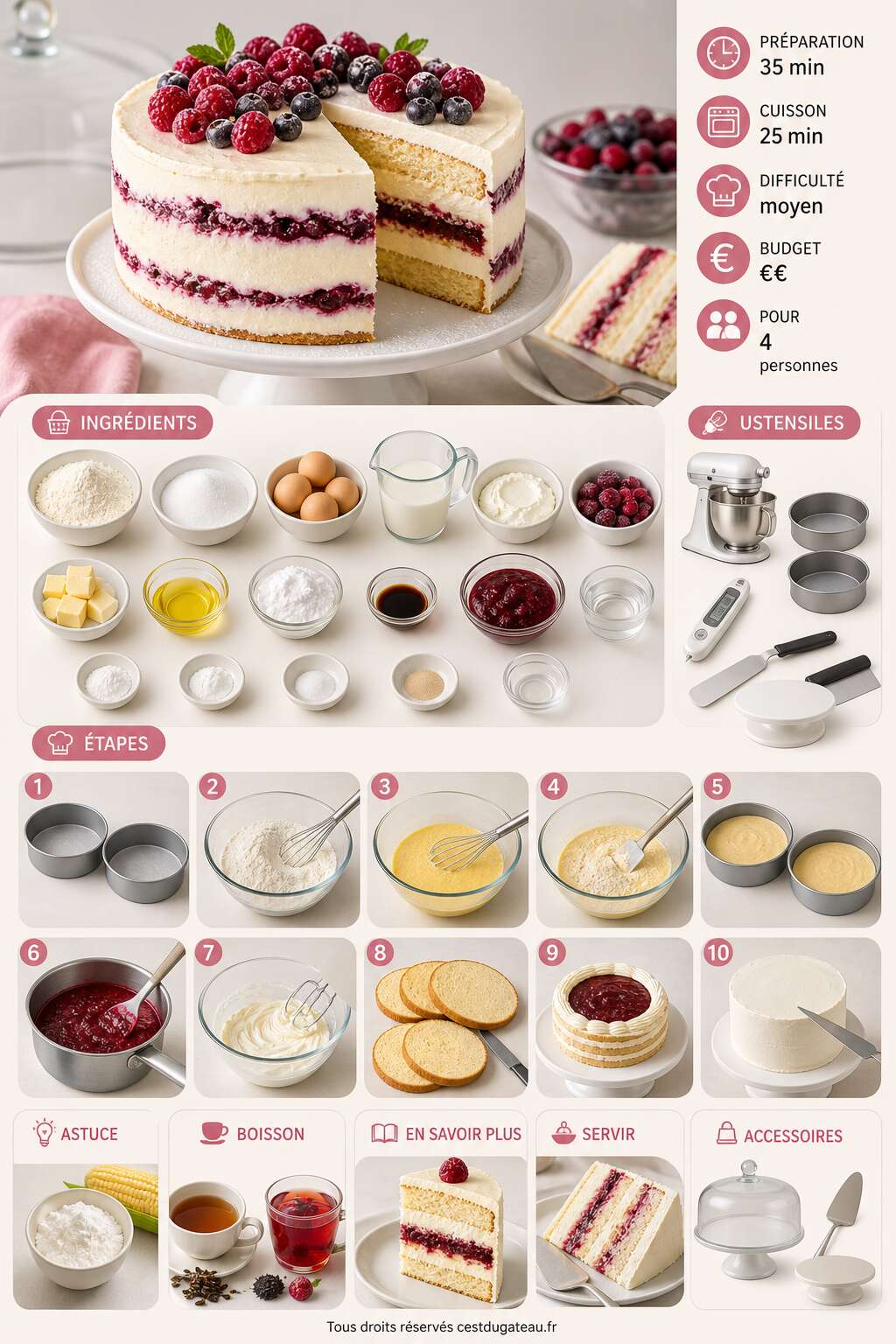 Fiche recette Recette du layer cake vanille et fruits rouges
