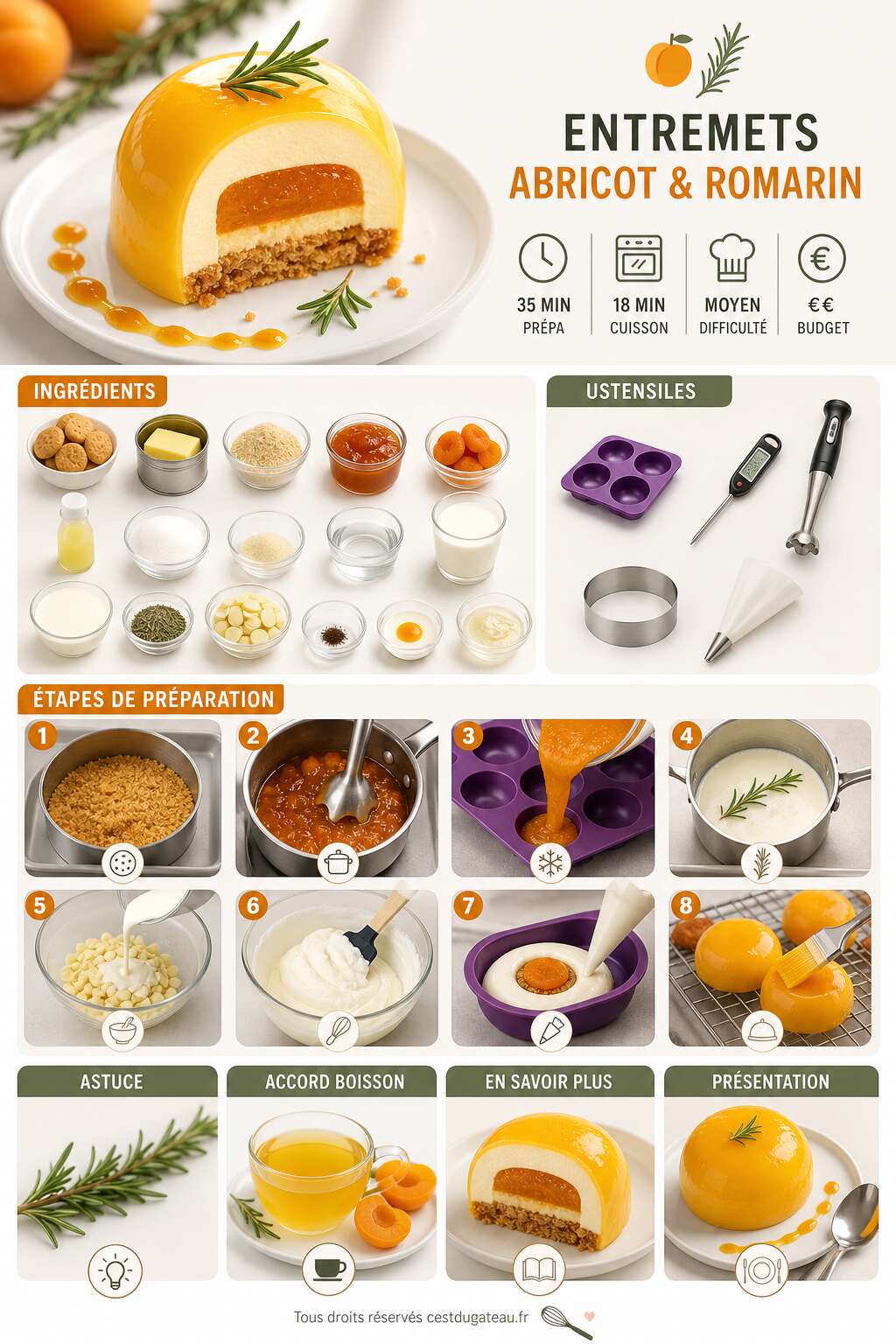 Fiche recette Recette d'entremets abricot et romarin