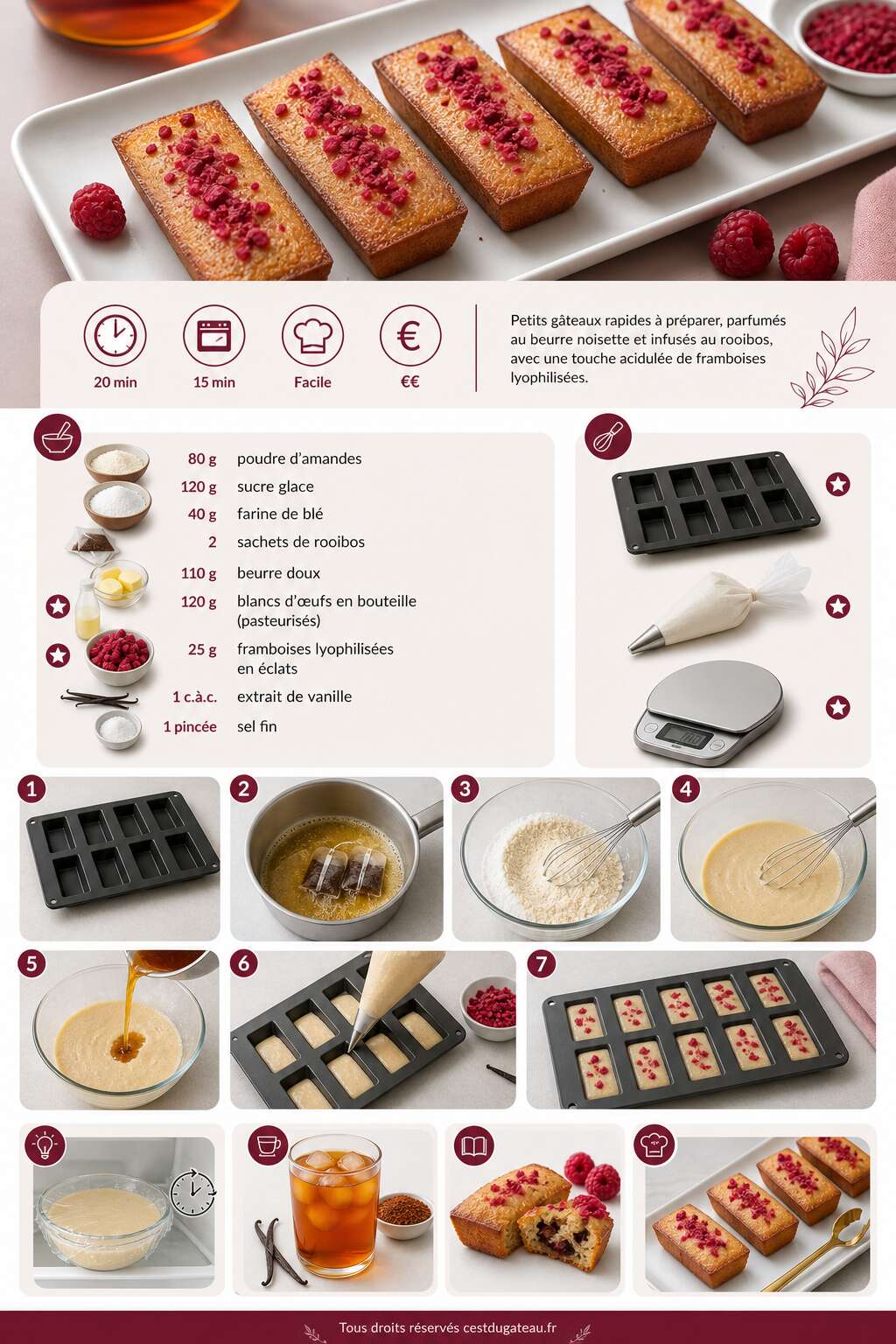 Fiche recette Recette de financiers aux framboises et au rooibos