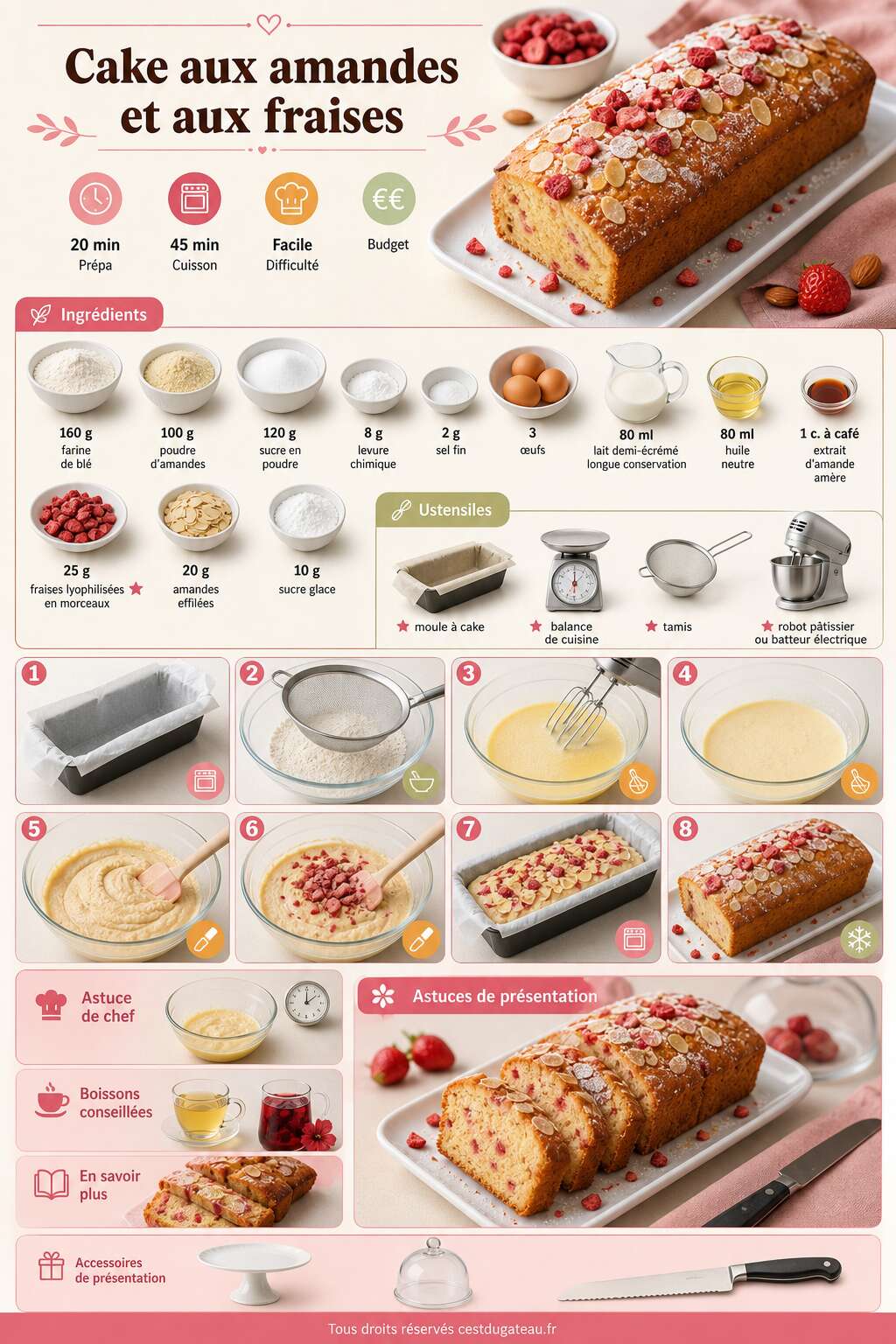 Fiche recette Recette du cake aux amandes et aux fraises Fiche recette Recette du cake aux amandes et aux fraises