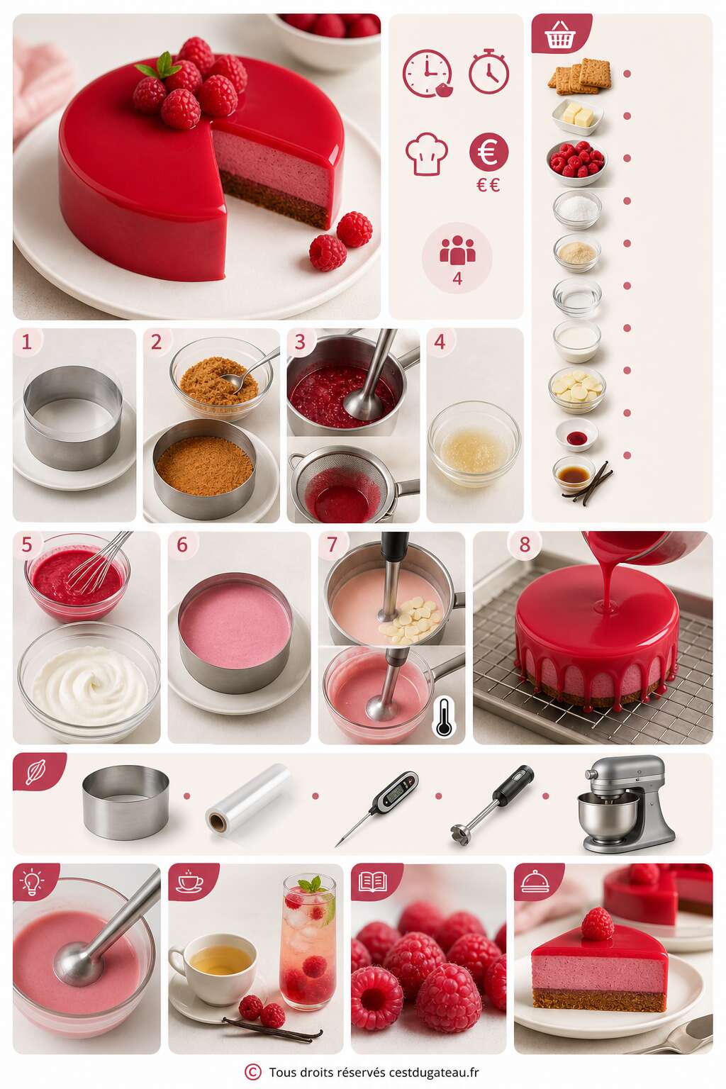 Fiche recette Recette d'entremets à la framboise Fiche recette Recette d'entremets à la framboise