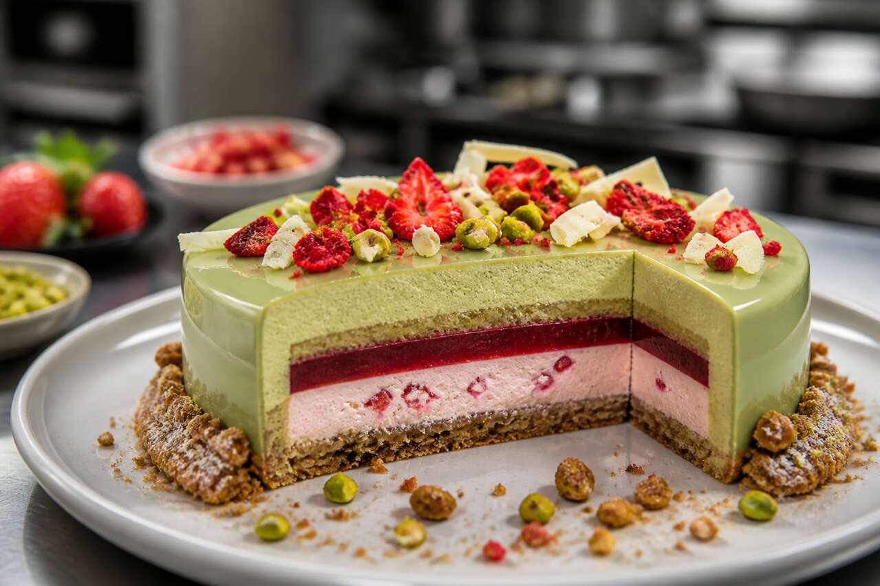 Recette d'entremets fraises et pistache
