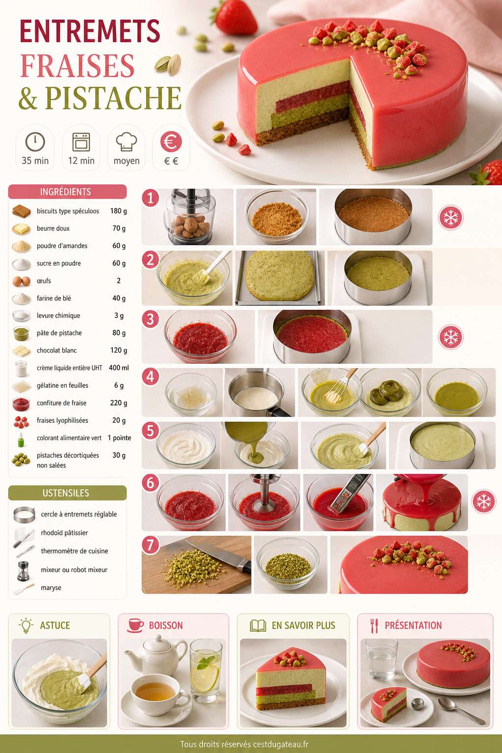Fiche recette Recette d'entremets fraises et pistache Fiche recette Recette d'entremets fraises et pistache