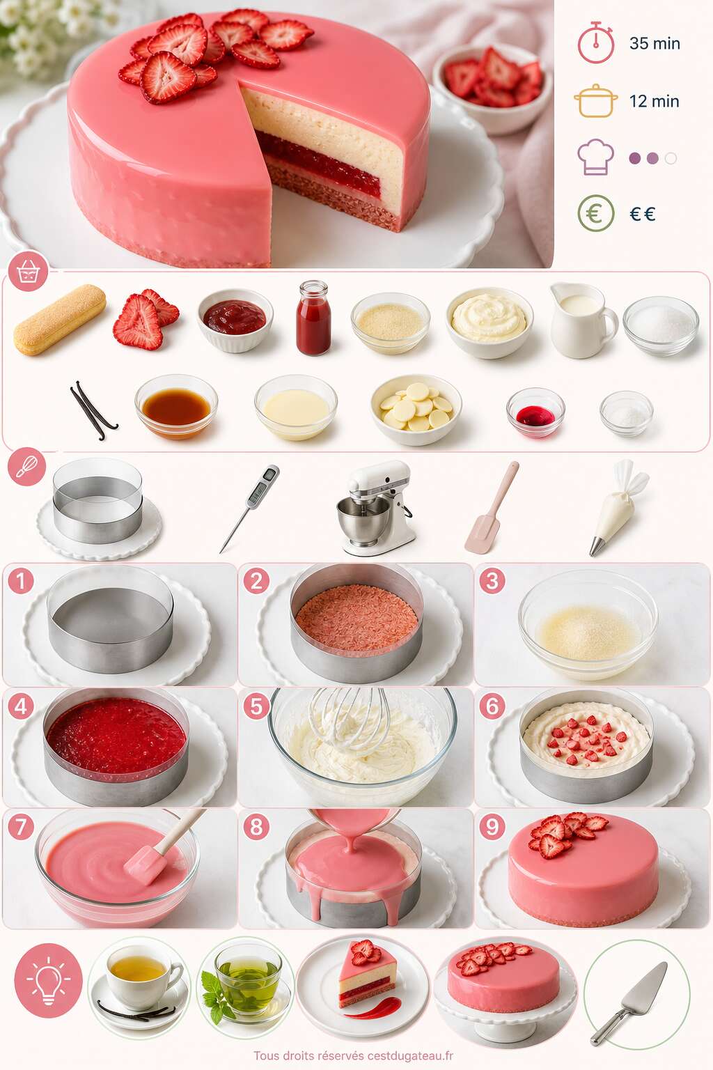 Fiche recette Recette d'entremets aux fraises et à la vanille Fiche recette Recette d'entremets aux fraises et à la vanille