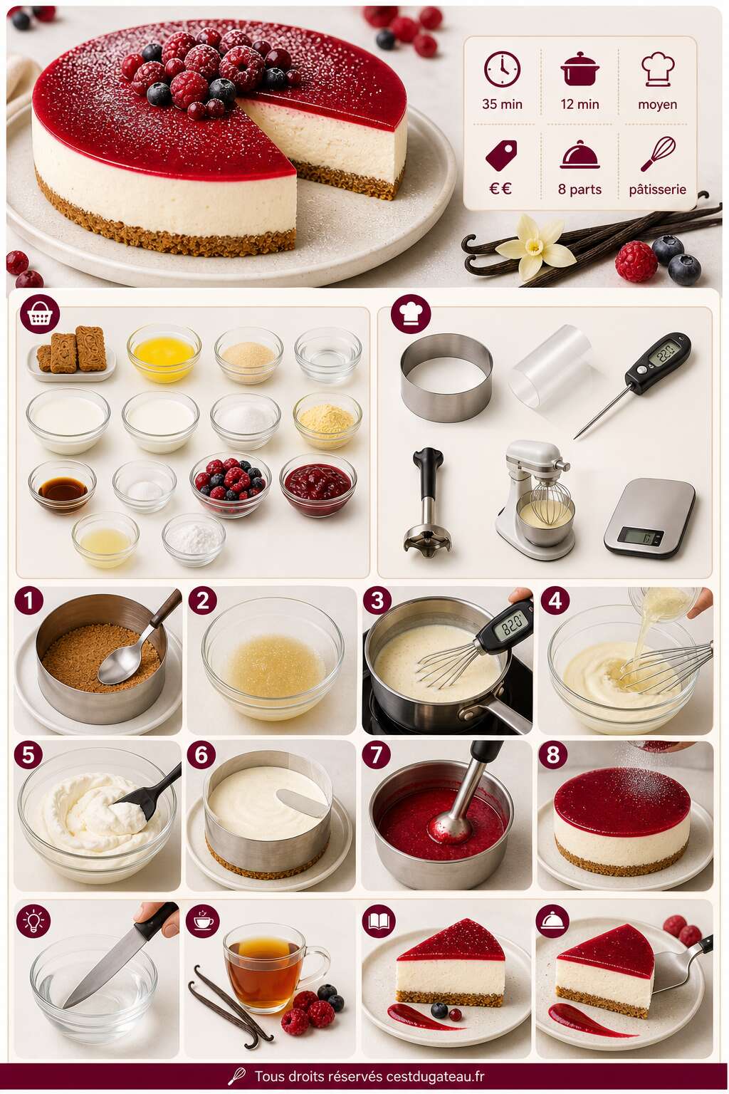 Fiche recette Recette d'entremets vanille et fruits rouges