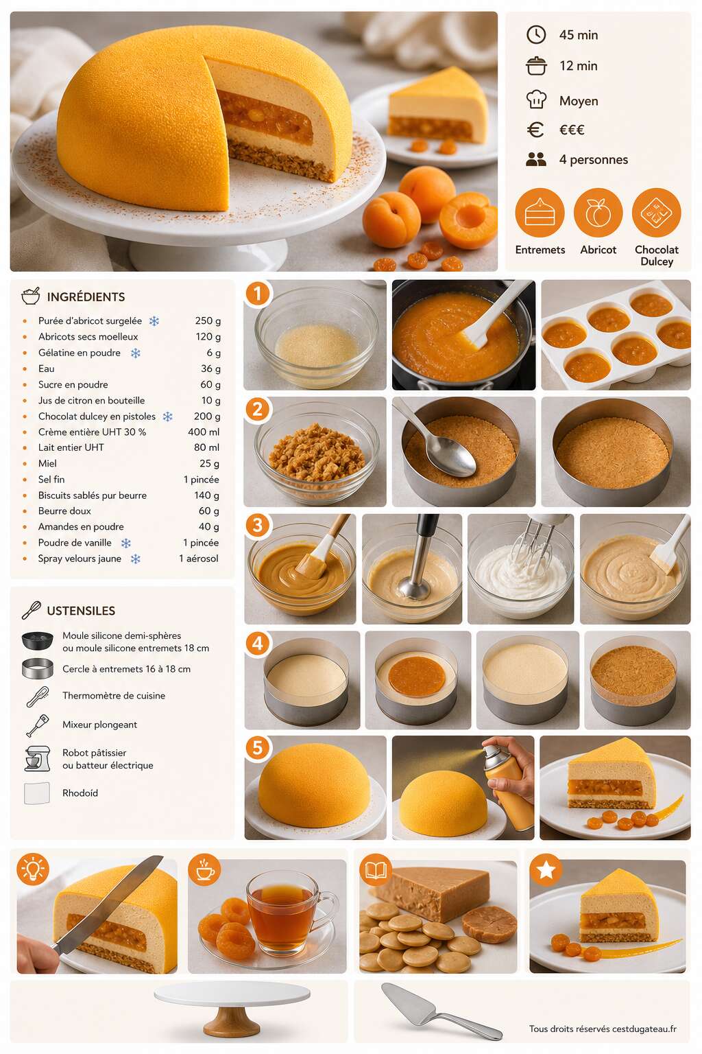 Fiche recette Recette d'entremets abricot et chocolat Dulcey