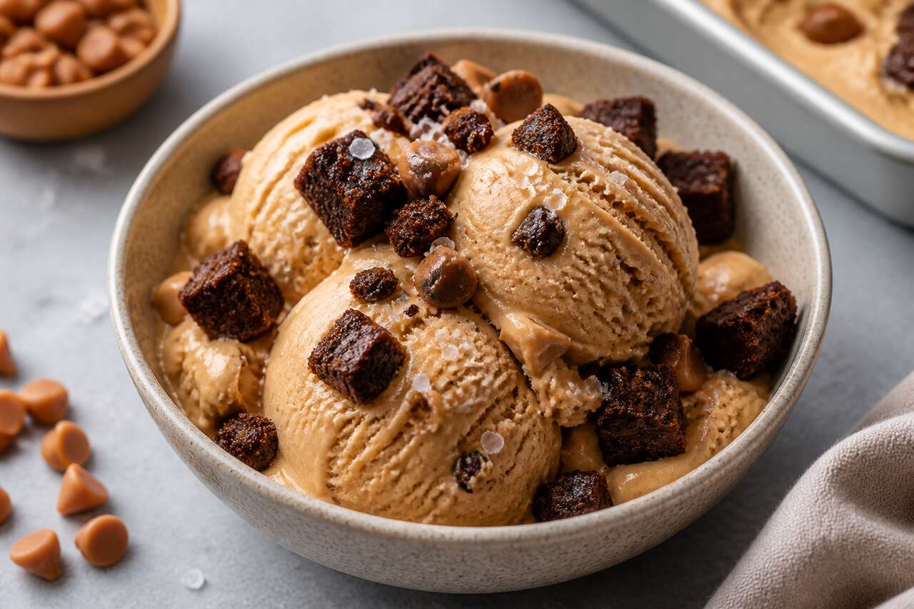 Recette de glace au Dulcey avec éclats de brownie