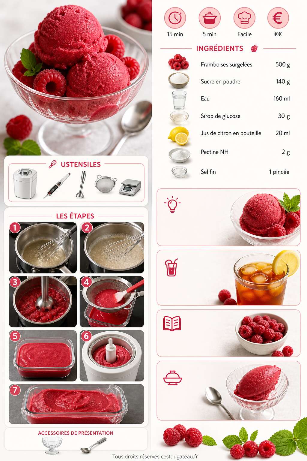 Fiche recette Recette de sorbet à la framboise maison Fiche recette Recette de sorbet à la framboise maison