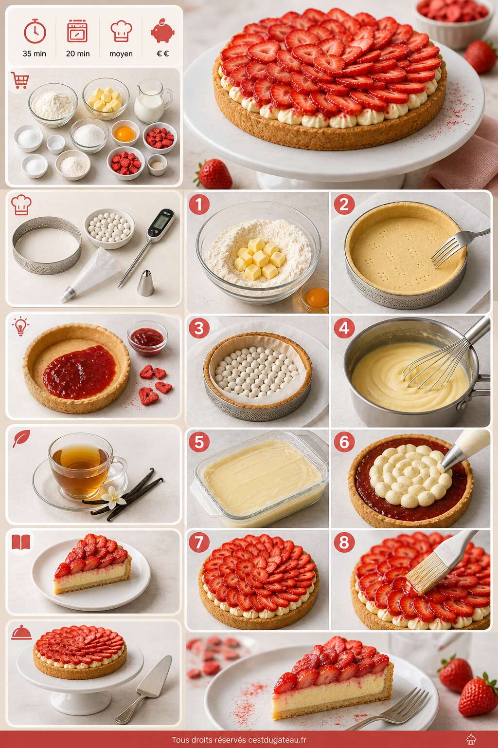 Fiche recette Tarte aux fraises sabl&eacute;e : recette gourmande &agrave; la cr&egrave;me p&acirc;tissi&egrave;re