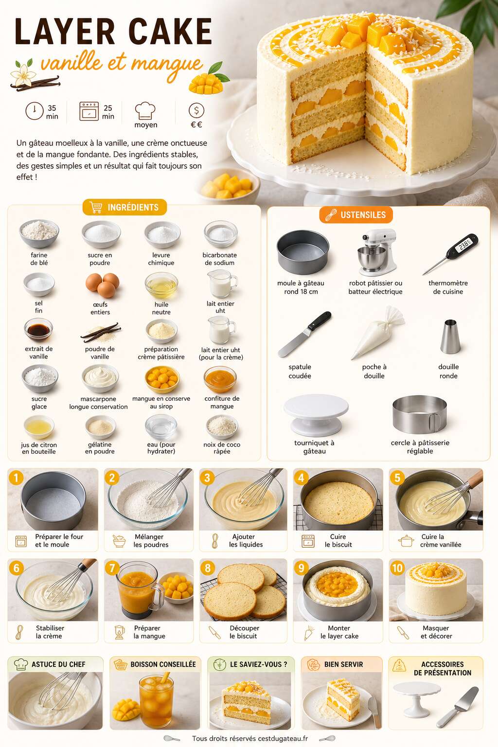 Fiche recette Recette du layer cake vanille et mangue