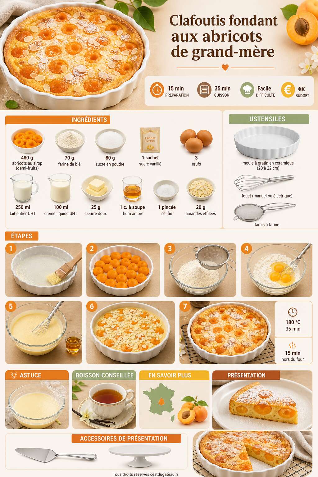 Fiche recette Clafoutis fondant aux abricots de grand-mère Fiche recette Clafoutis fondant aux abricots de grand-mère