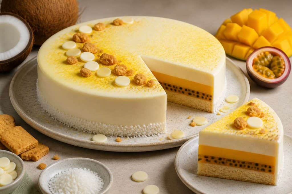 Recette d'entremets coco, mangue et passion