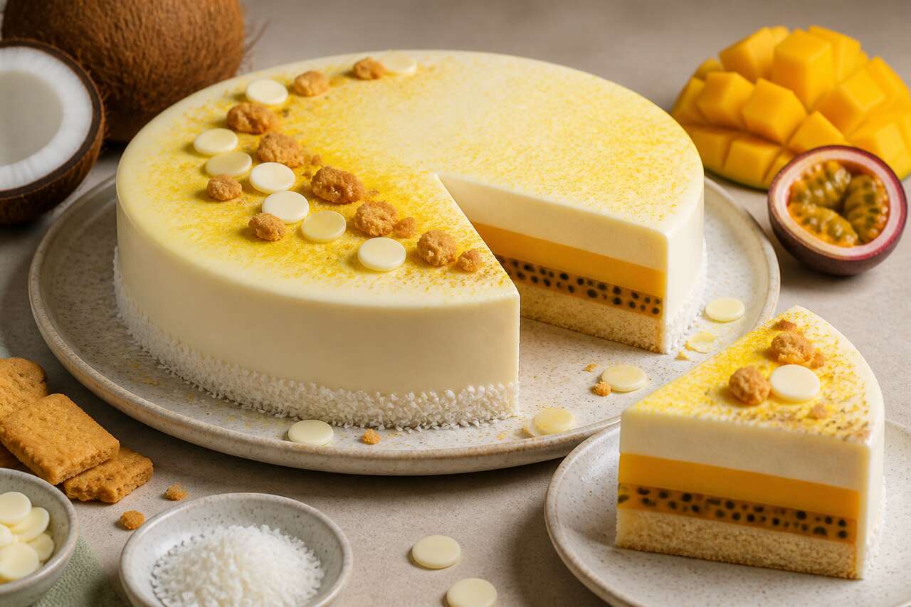 Recette d'entremets coco, mangue et passion