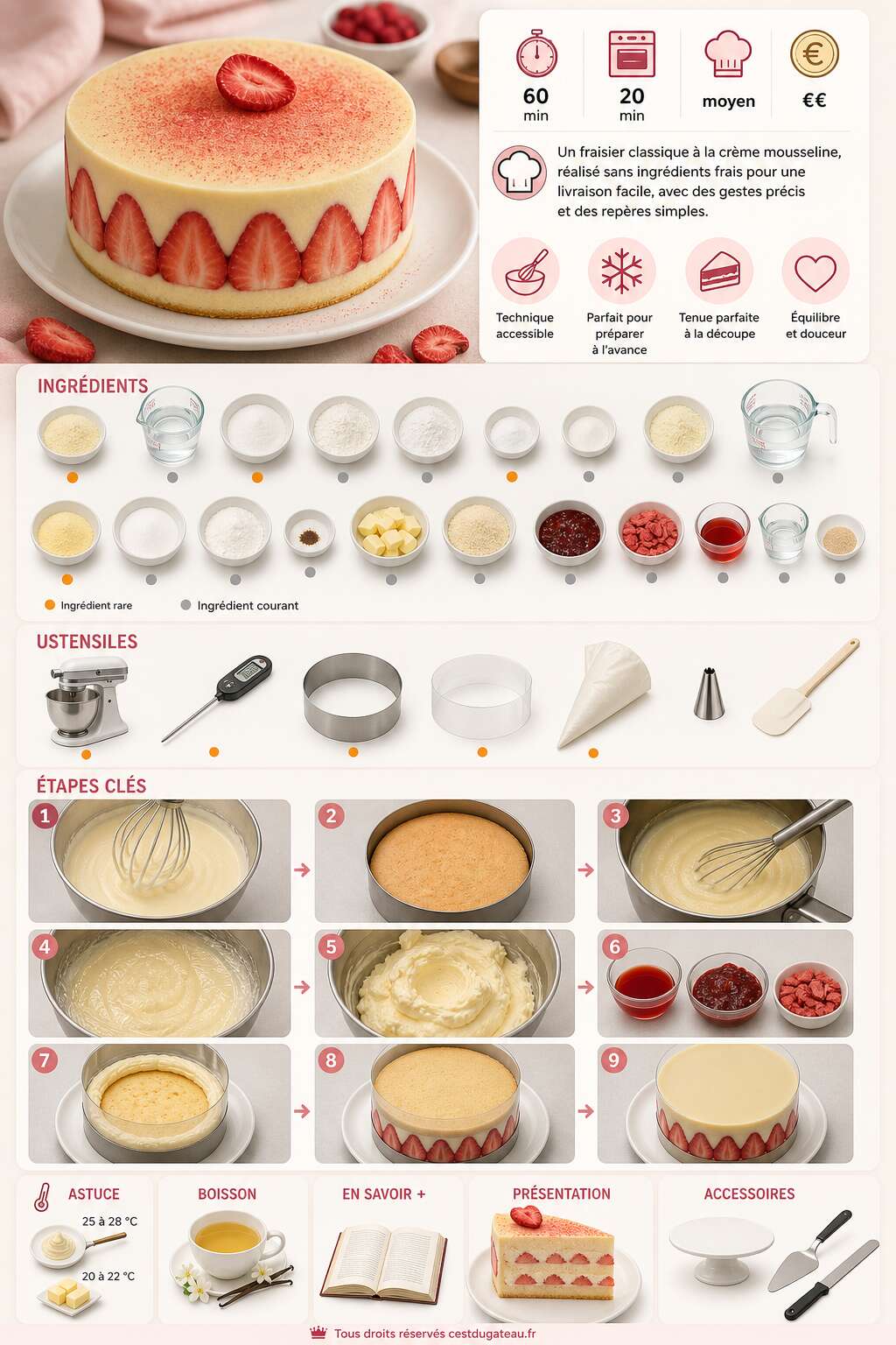 Fiche recette Recette de fraisier classique &agrave; la cr&egrave;me mousseline
