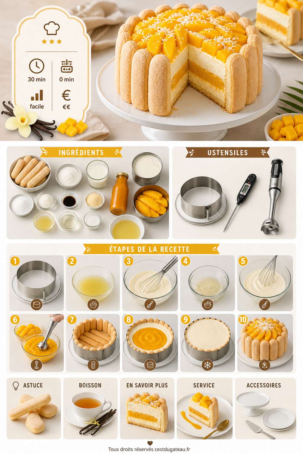 Fiche recette Recette de charlotte vanille mangue