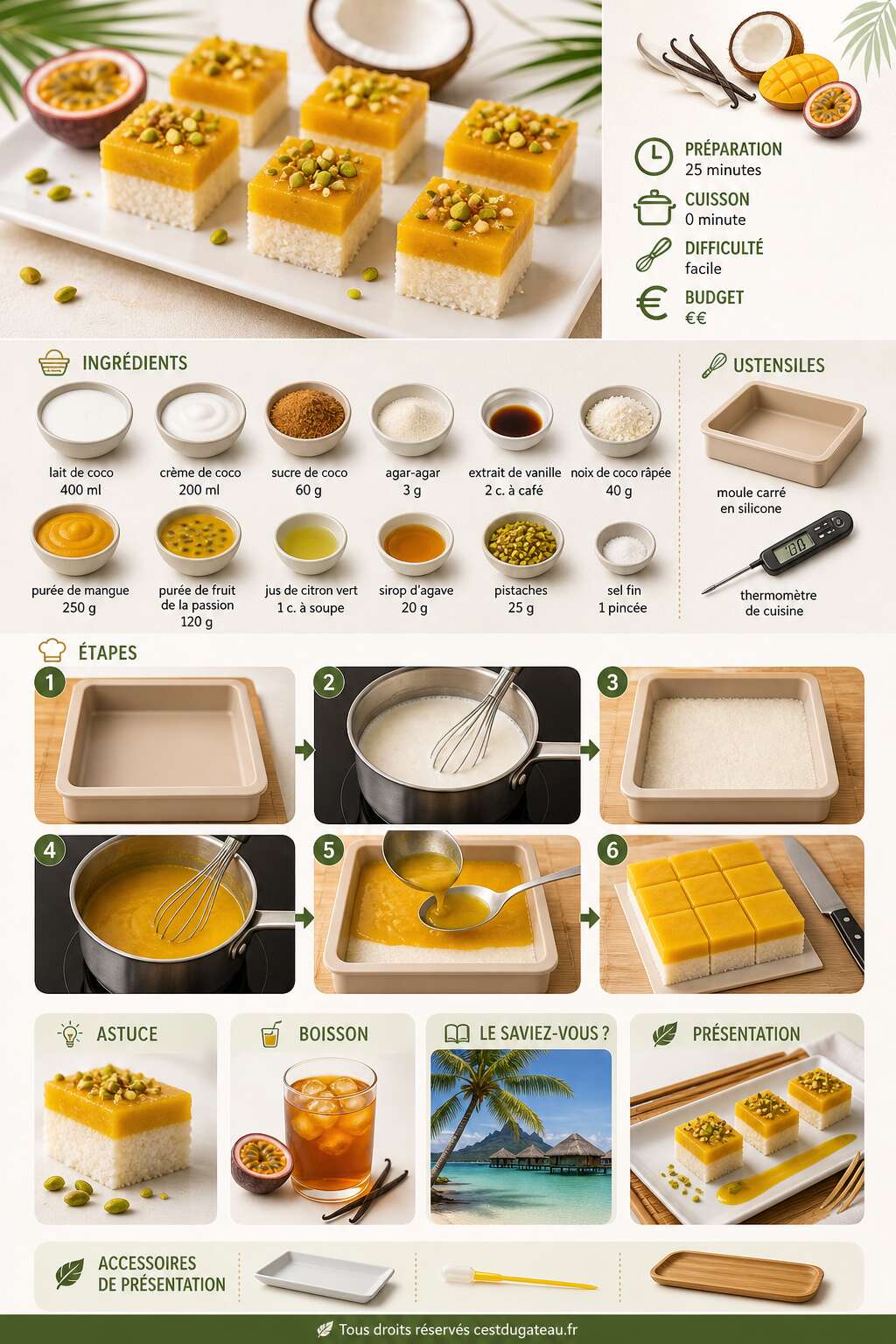 Fiche recette Recette de cubes coco vanille aux fruits exotiques