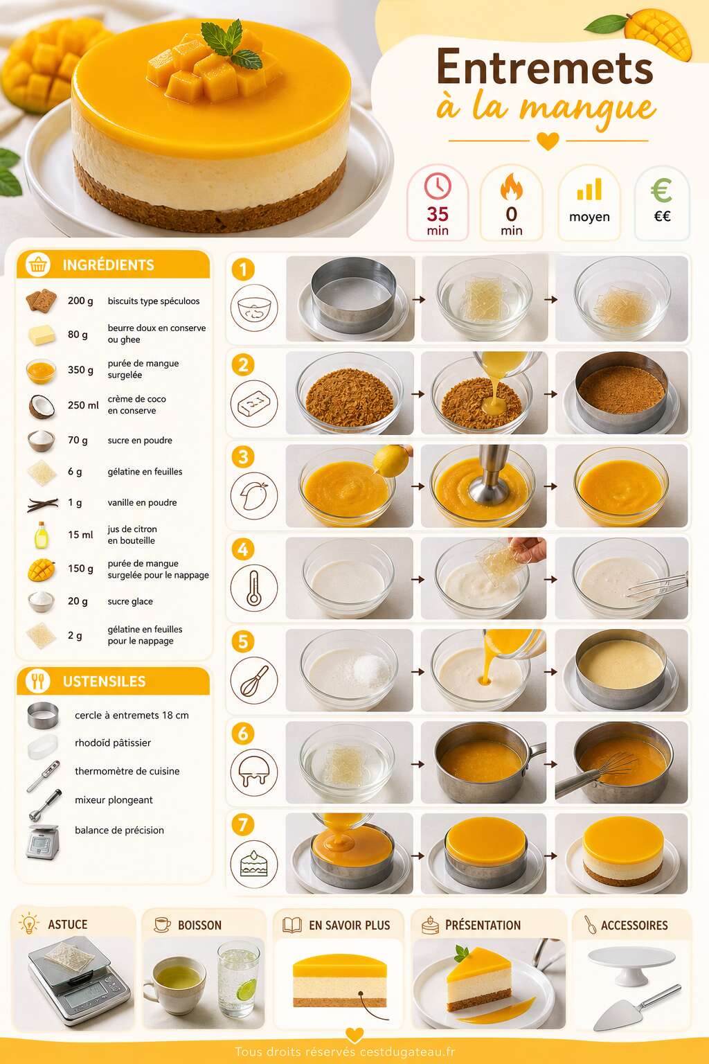 Fiche recette Recette d'entremets &agrave; la mangue