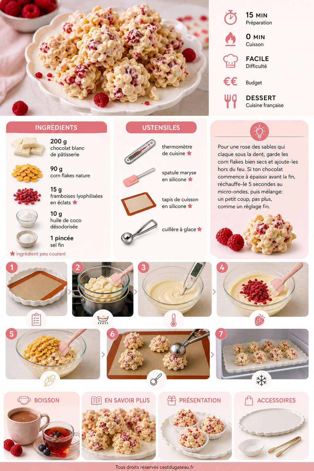 Fiche recette Rose des sables aux framboises : recette gourmande facile