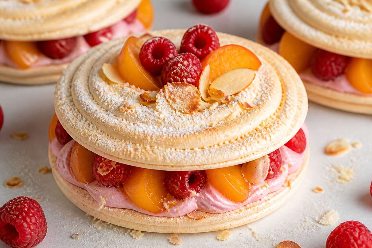 Recette de dacquoises aux framboises et nectarines