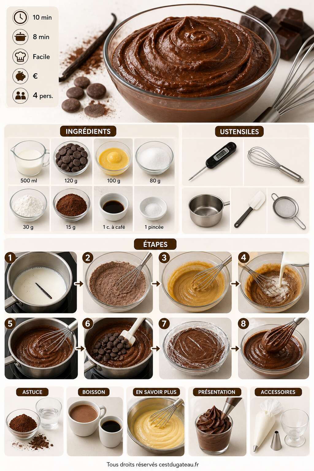 Fiche recette Cr&egrave;me p&acirc;tissi&egrave;re au chocolat : recette facile et rapide