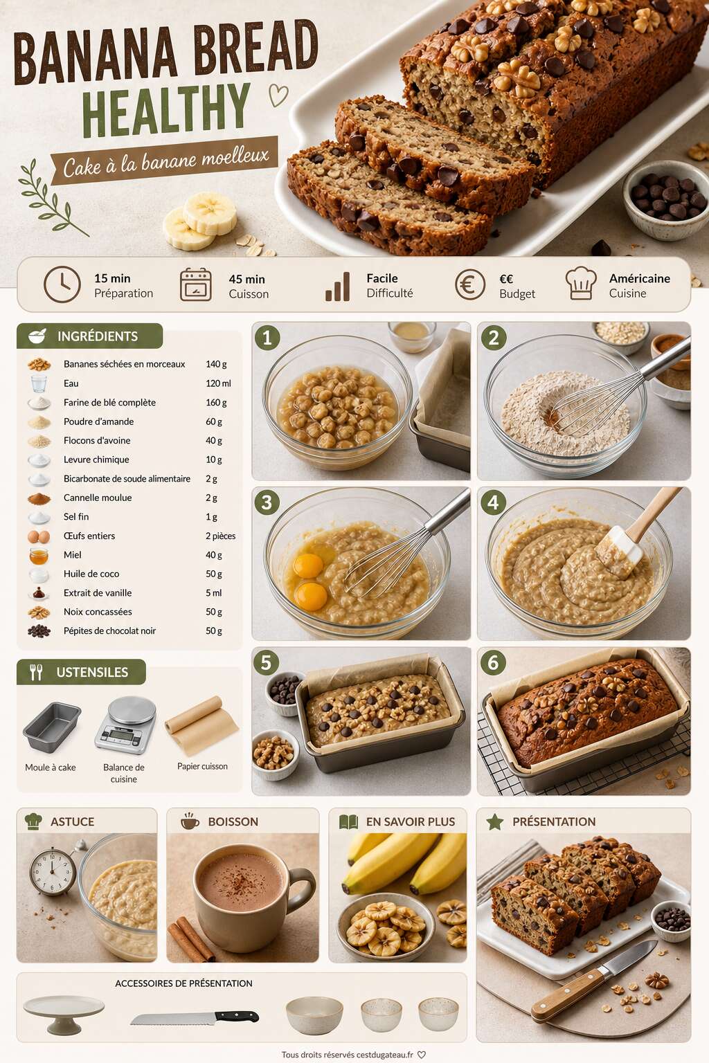 Fiche recette Recette de banana bread healthy : cake &agrave; la banane moelleux