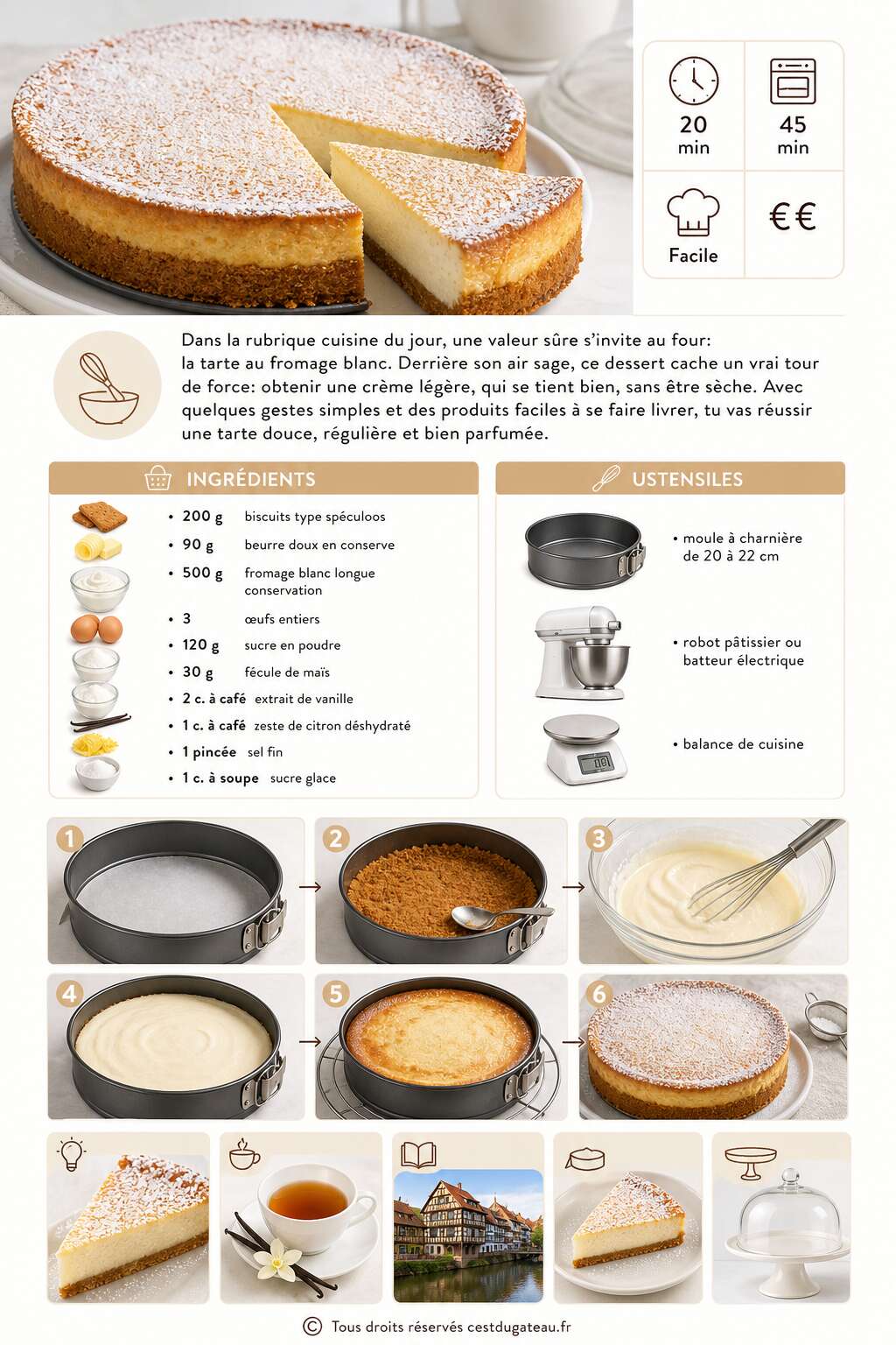 Fiche recette Recette de tarte au fromage blanc