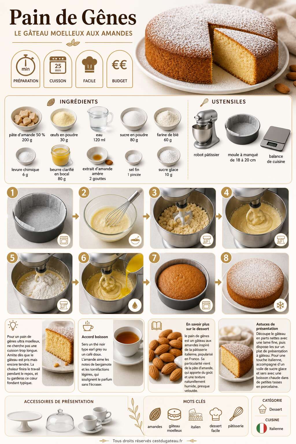 Fiche recette Recette du pain de G&ecirc;nes : le g&acirc;teau moelleux aux amandes