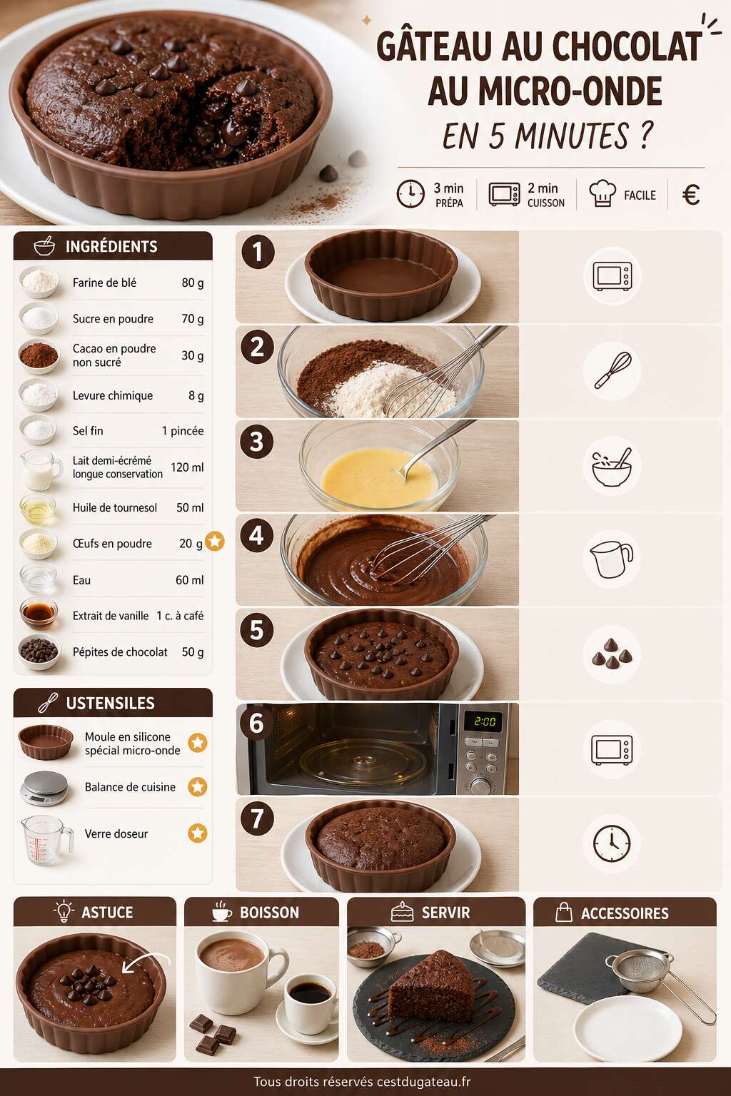 Fiche recette Comment r&eacute;ussir un g&acirc;teau au chocolat au micro-onde en 5 minutes ?