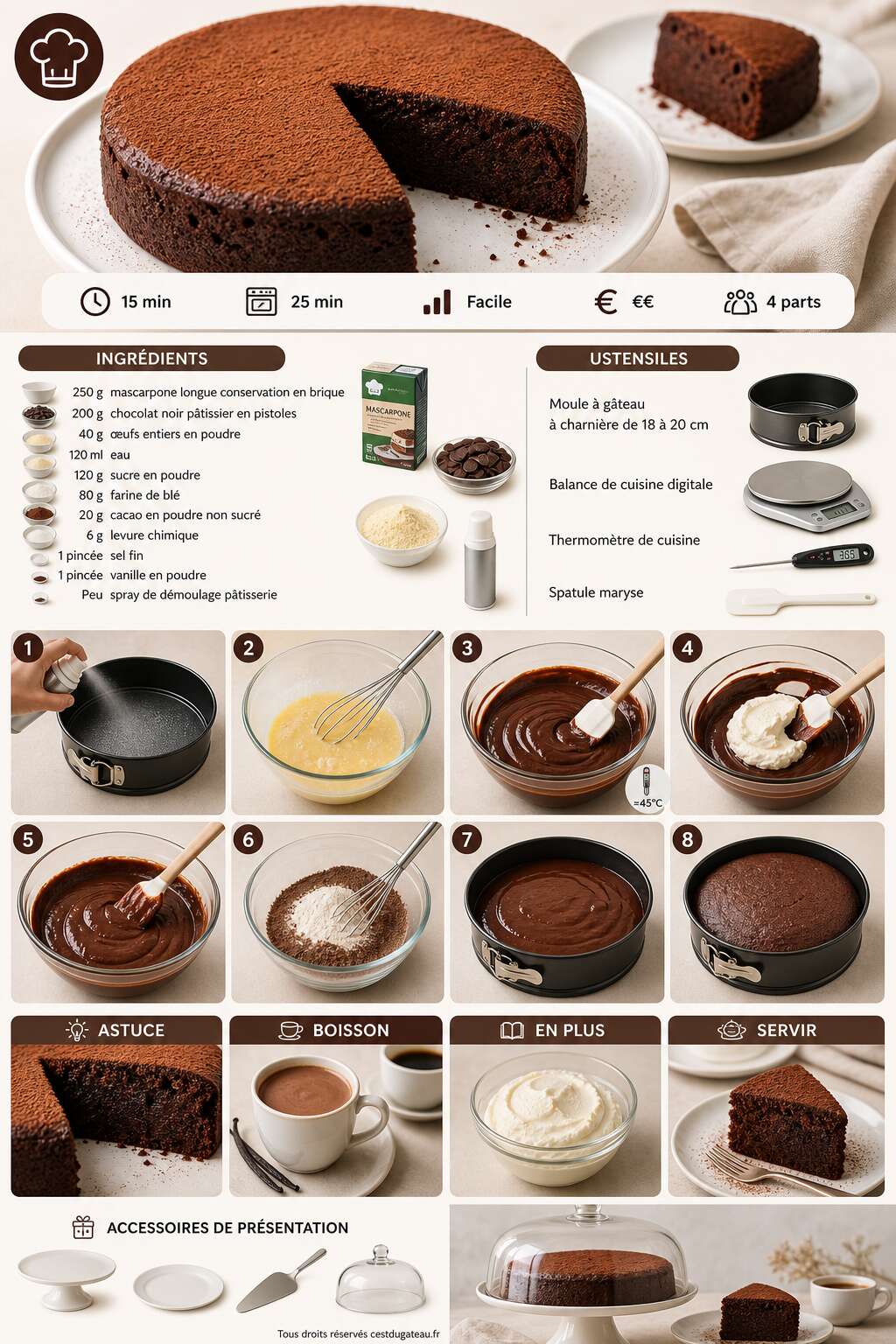 Fiche recette G&acirc;teau au chocolat et mascarpone : la recette irr&eacute;sistible qui fait fondre tous les gourmands