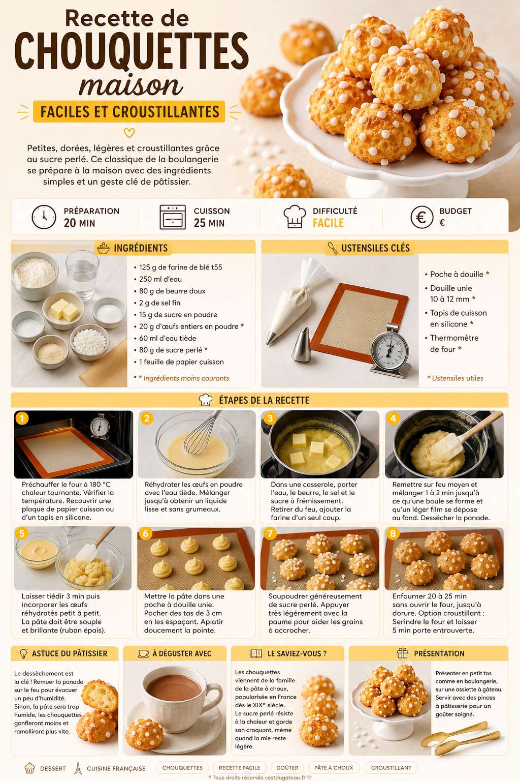 Fiche recette Recette de chouquettes maison faciles et croustillantes Fiche recette Recette de chouquettes maison faciles et croustillantes